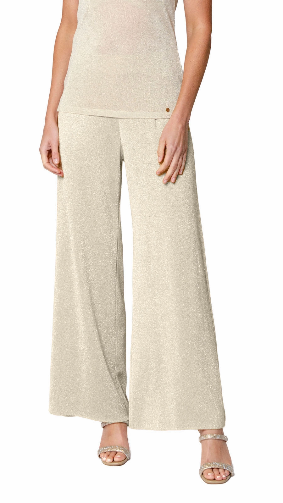 Tagless Design Paola Wide Leg Shimmery Pant - Gold Beige