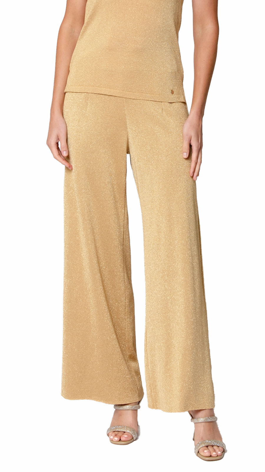 Paola Wide Leg Shimmery Pant - Golden Sands ReinforcedHemline Supportive Fit