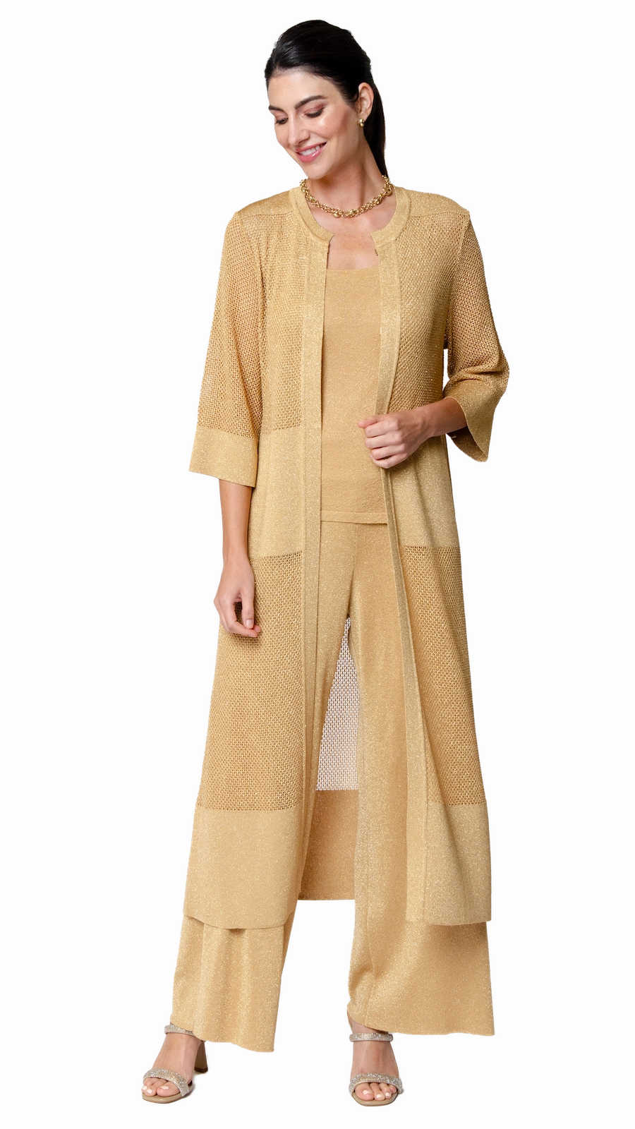 Laser cut Paola Wide Leg Shimmery Pant - Golden Sands