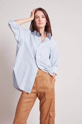 Eco friendly materials Casual Design Kean Boyfriend Striped Button Down Shirt - Powder Blue