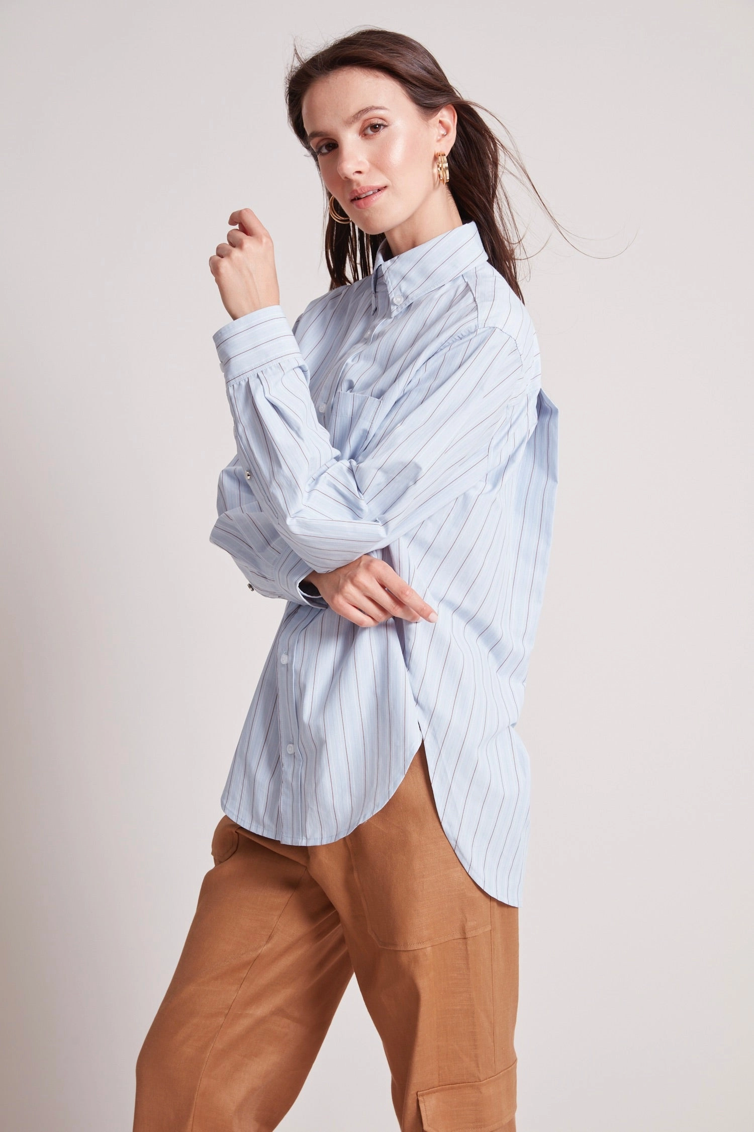 Kean Boyfriend Striped Button Down Shirt - Powder Blue Weekend Wear Wrinkle Resistant Finish