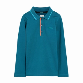 Yarn Dye Stripe Quick Dry Blend Paul Smith Junior Long Sleeve Picot Polo