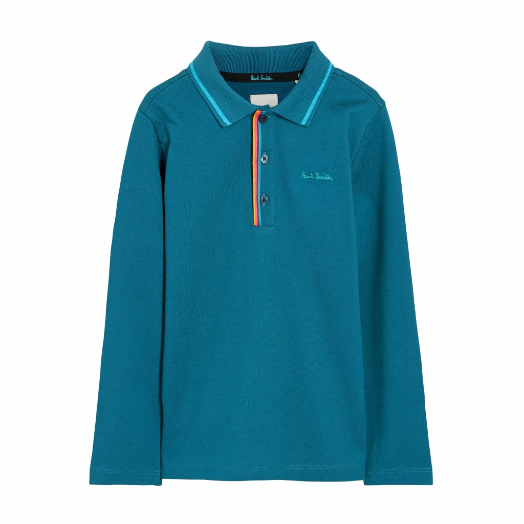 Yarn Dye Stripe Quick Dry Blend Paul Smith Junior Long Sleeve Picot Polo