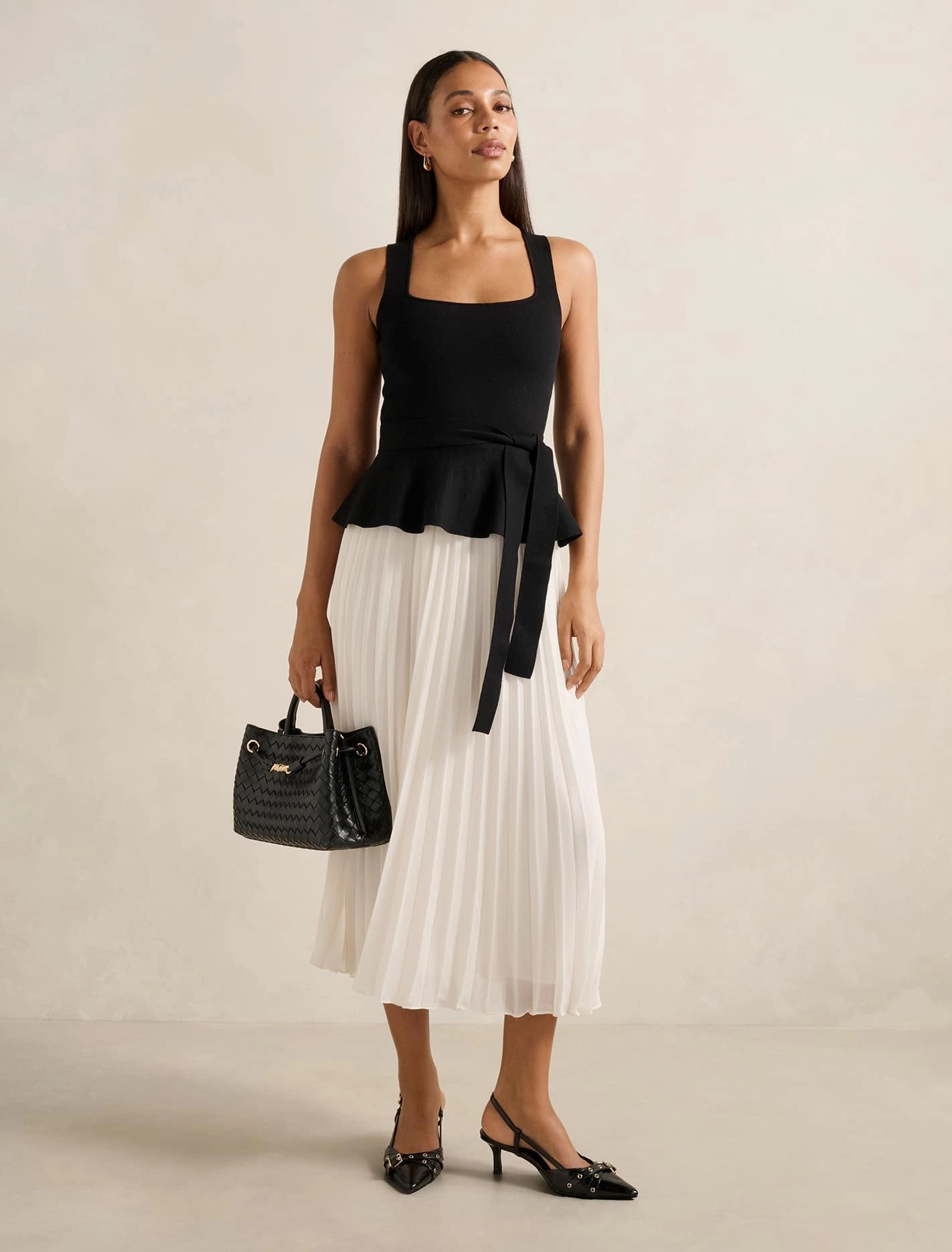 Peony Pleat Mixed Dress Easy-Storage Urban Ready