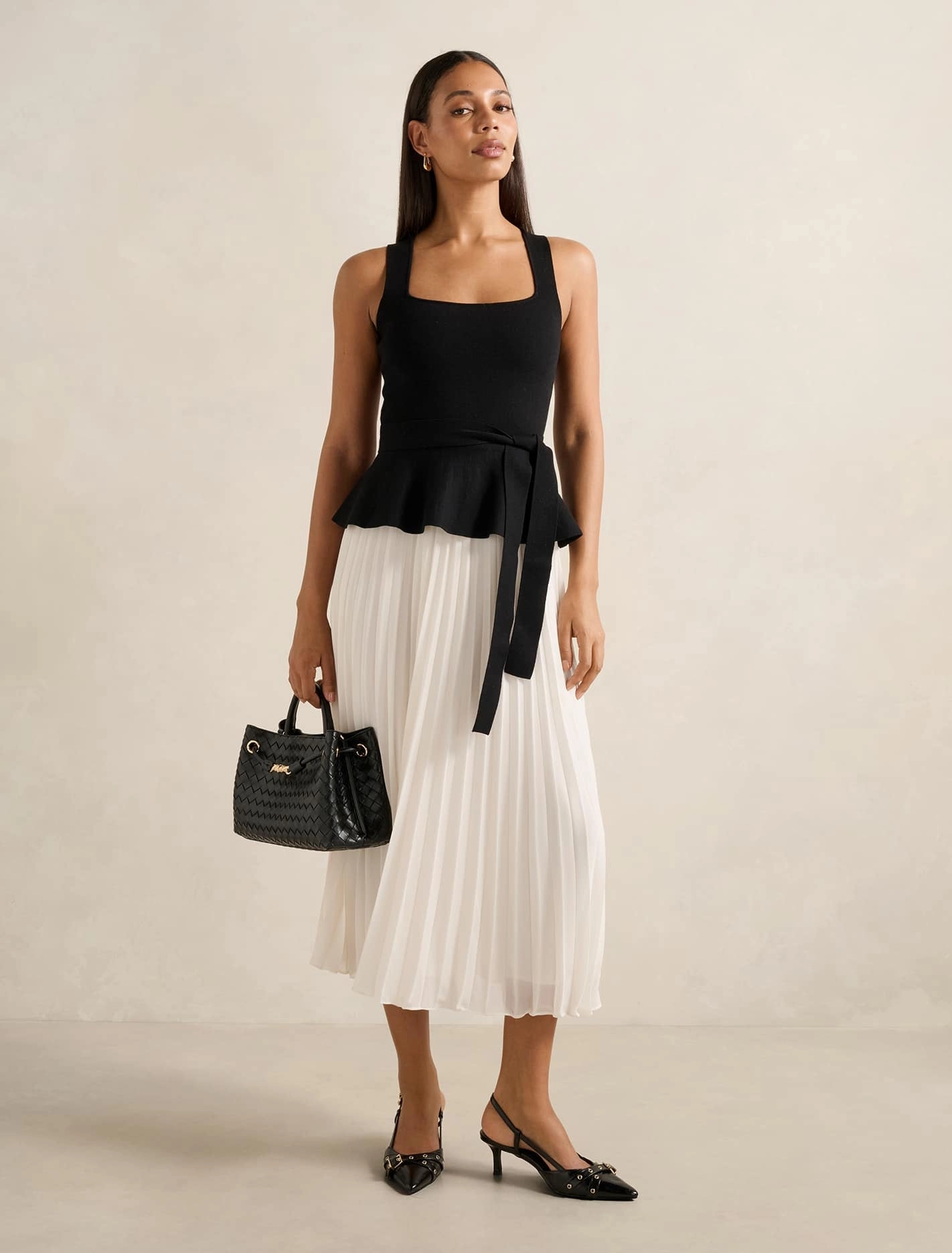 Peony Pleat Mixed Dress Silky Surface