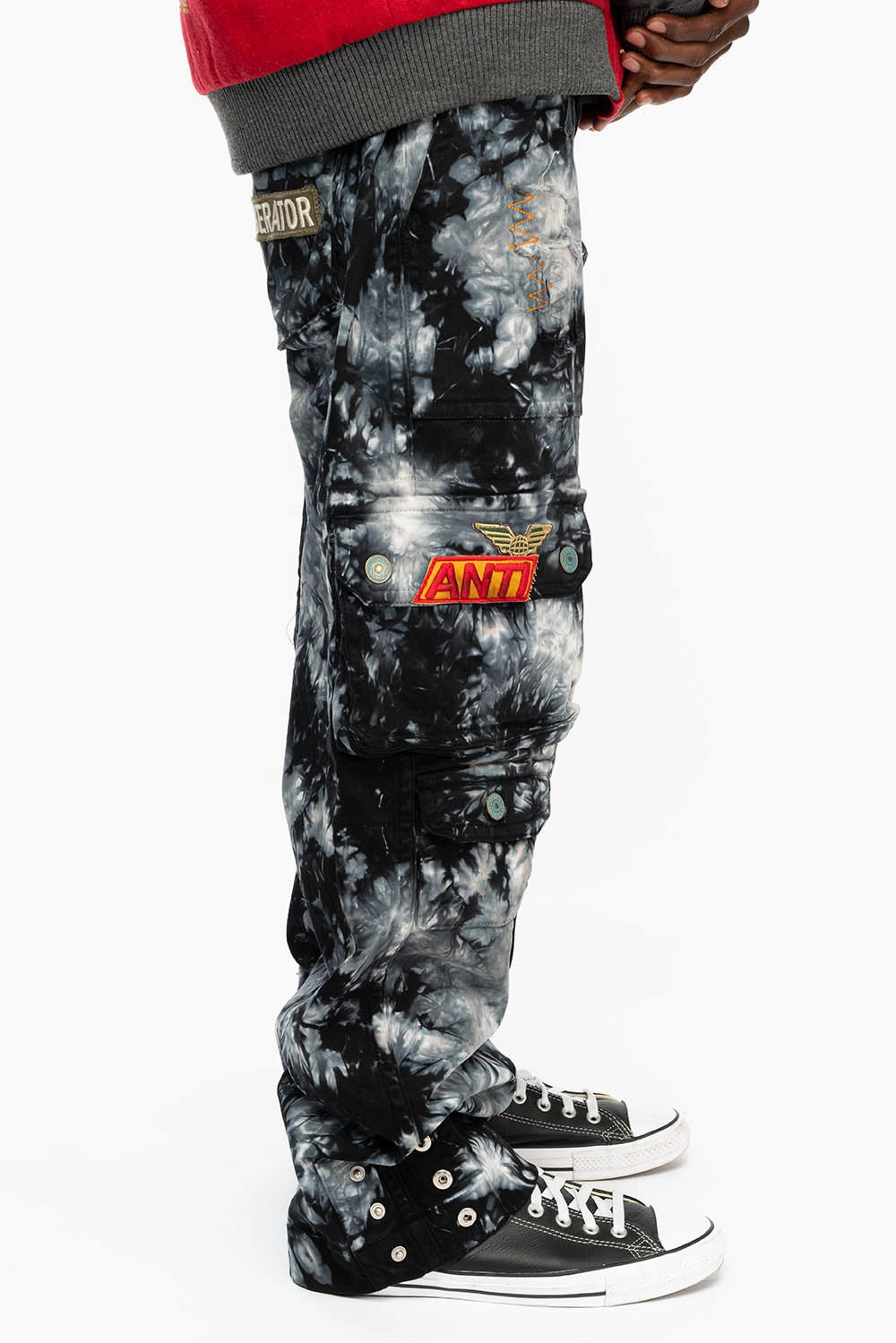 Functional Comfort Ready to Wear ORIGINAL ROBIN??S JEAN CALL OF DUTY CARGO PANTS IN CRYSTAL TYE DYE BLK WITH PATCH