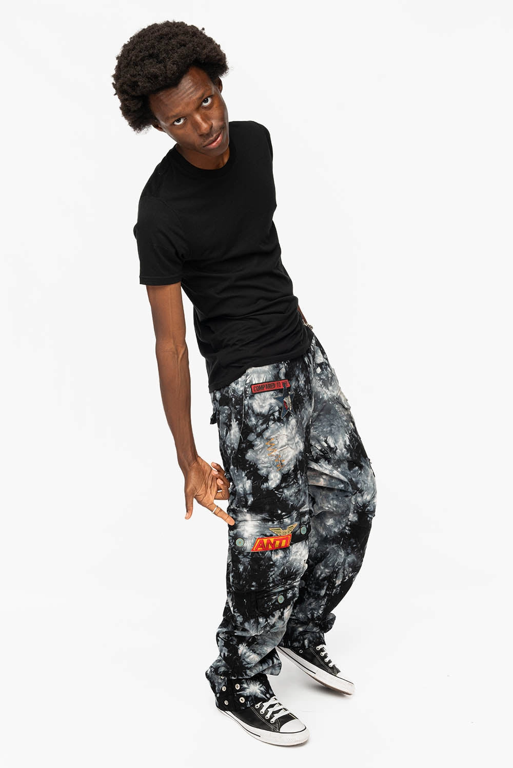 ORIGINAL ROBIN??S JEAN CALL OF DUTY CARGO PANTS IN CRYSTAL TYE DYE BLK WITH PATCH Quality Basic