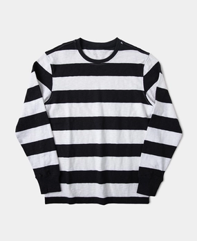 loose but not baggy Seasonal Smart Slub Cotton Wide Striped Long Sleeve T-Shirt - Black/White