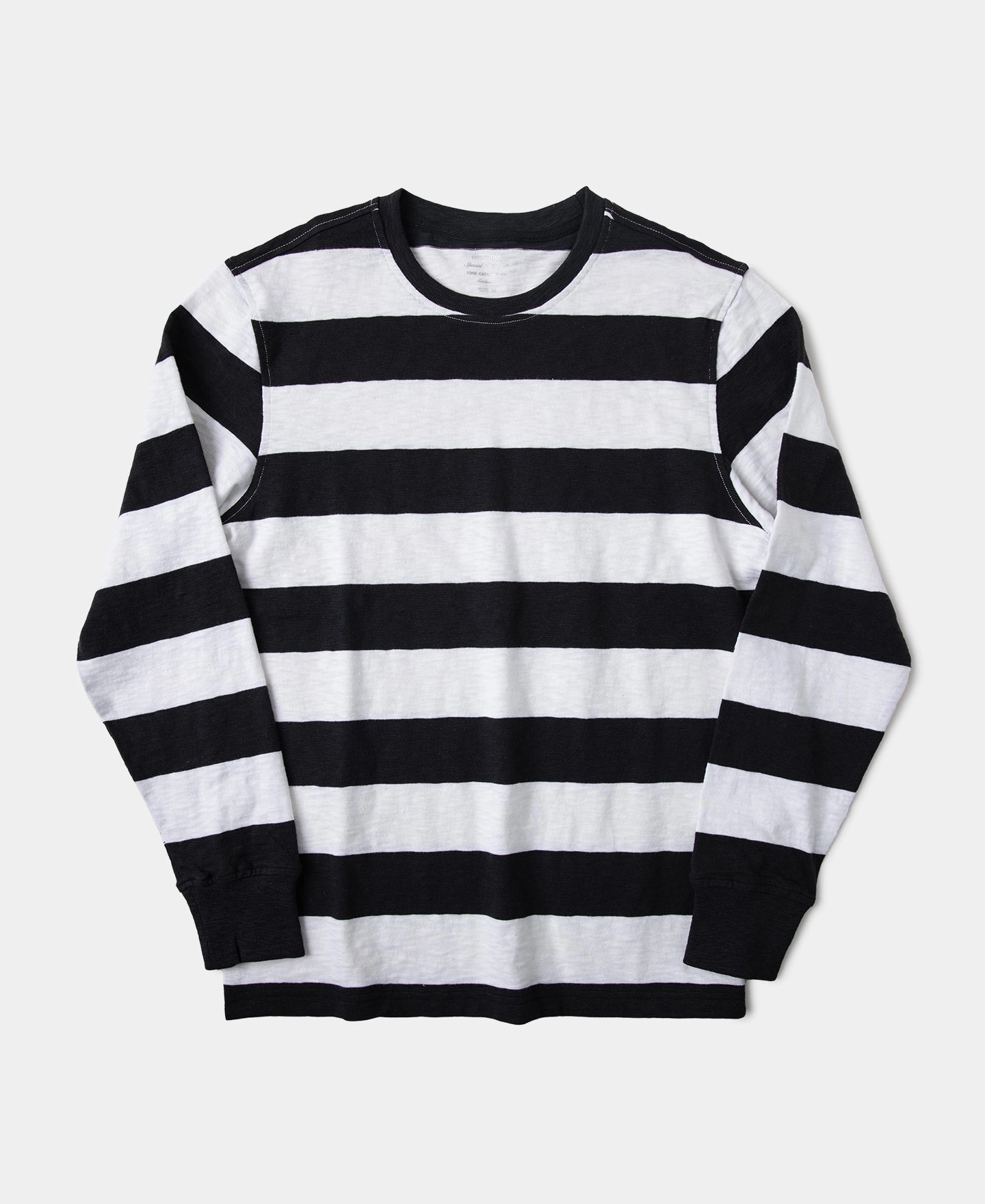 Slub Cotton Wide Striped Long Sleeve T-Shirt - Black/White Simple and Comfortable Casual Performance