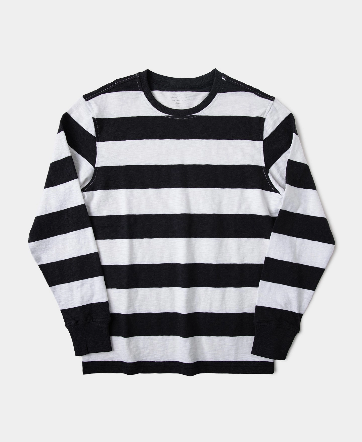 loose but not baggy Seasonal Smart Slub Cotton Wide Striped Long Sleeve T-Shirt - Black/White