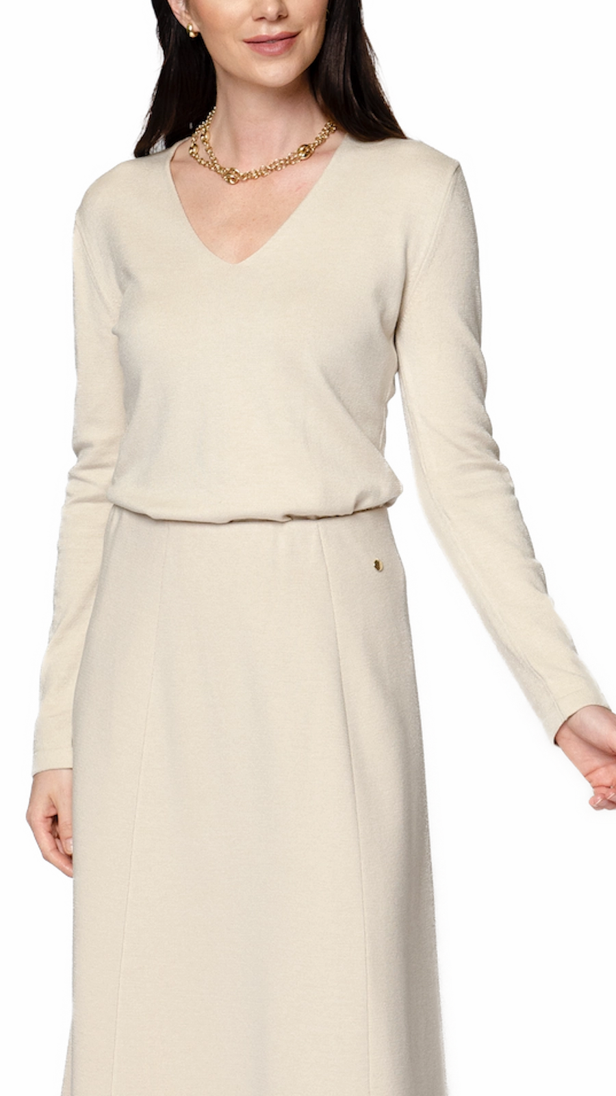 Viv Long Sleeve V-Neck Top - Beige Melange Trendsetting