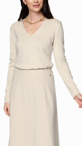 Viv Long Sleeve V-Neck Top - Beige Melange Trendsetting