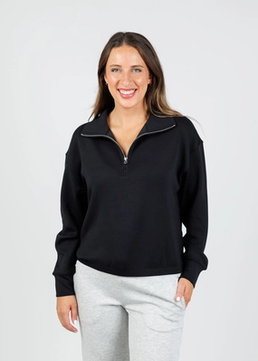 Light Stretch Wear Recycled Yarn Comfort Zone Half Zip Sweatshirt - Black