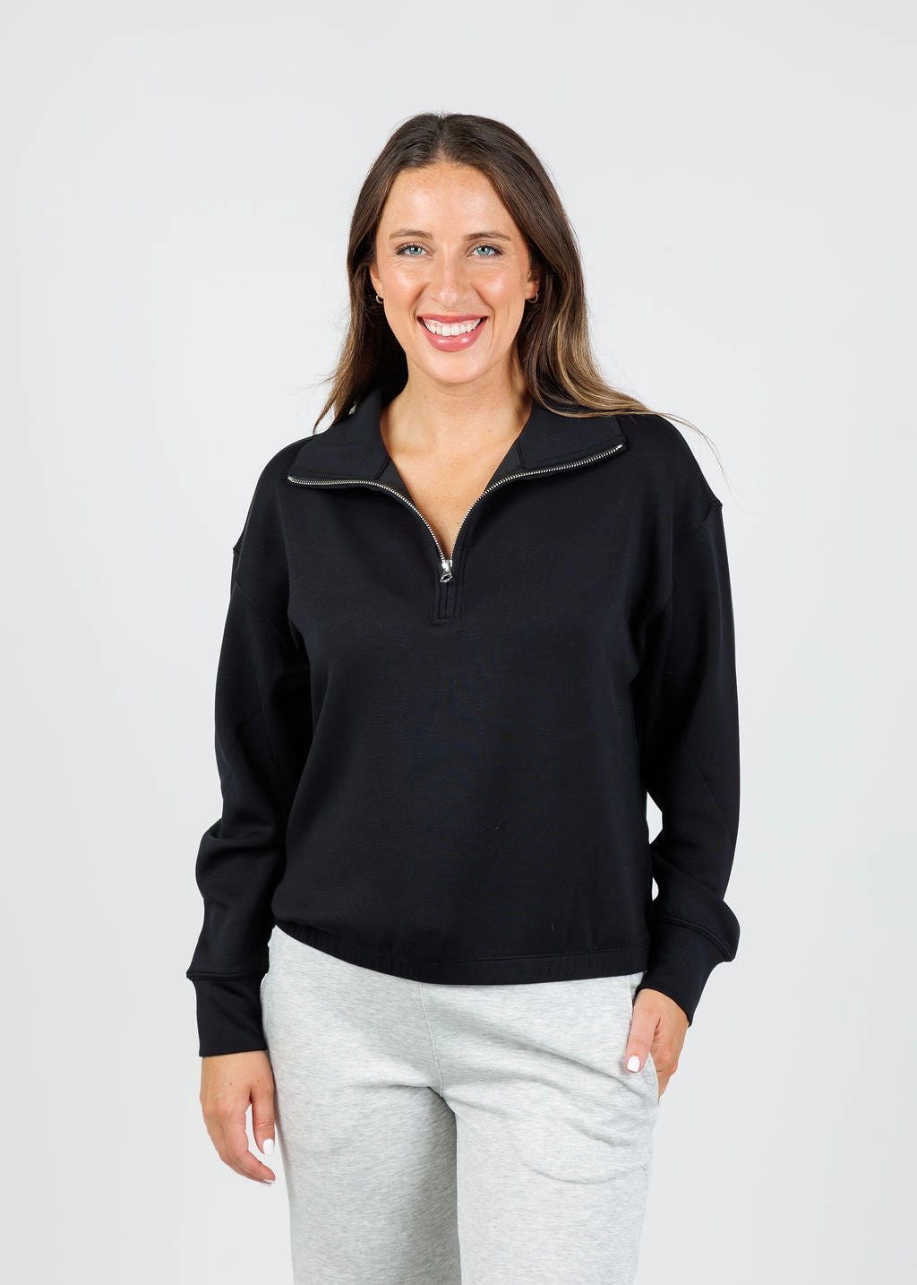 Light Stretch Wear Recycled Yarn Comfort Zone Half Zip Sweatshirt - Black