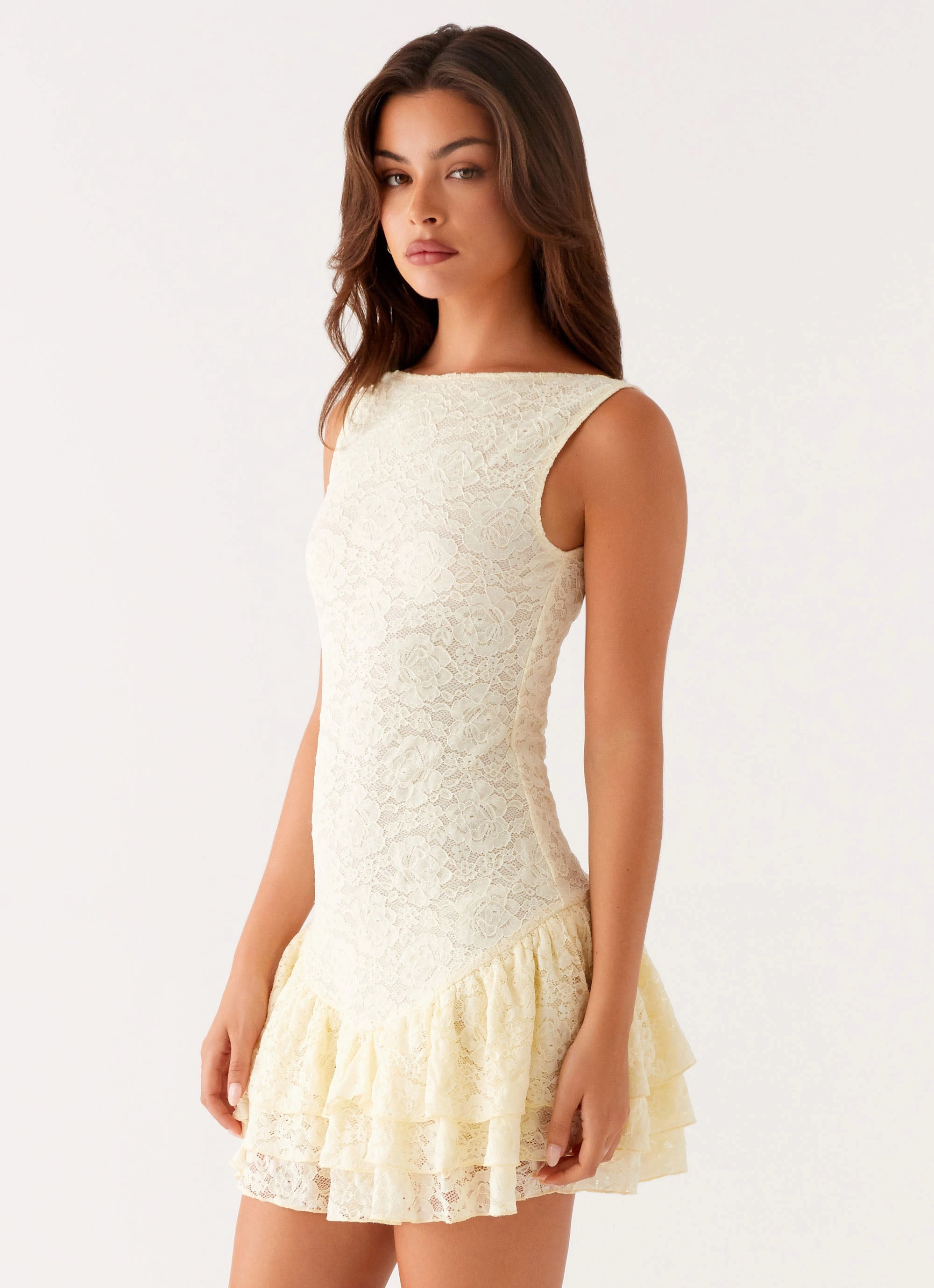Manuka Ruffle Mini Dress - Yellow Daytime Look Coastal Chic