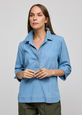 birthday party Aileen 3/4 Sleeve Denim Tencel Shirt - Light Wash