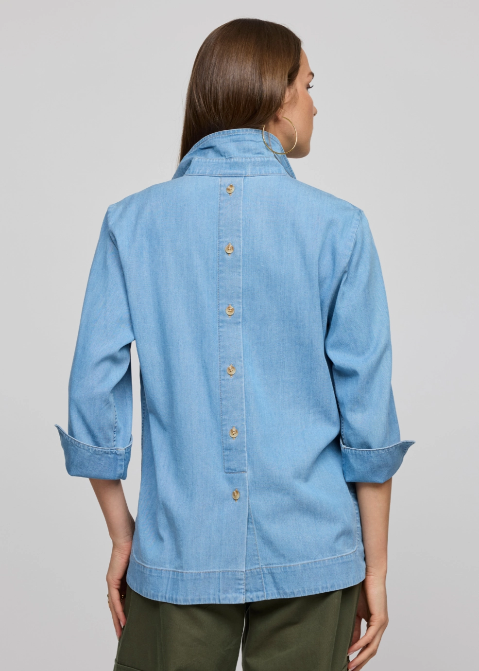 hypoallergenic material Aileen 3/4 Sleeve Denim Tencel Shirt - Light Wash