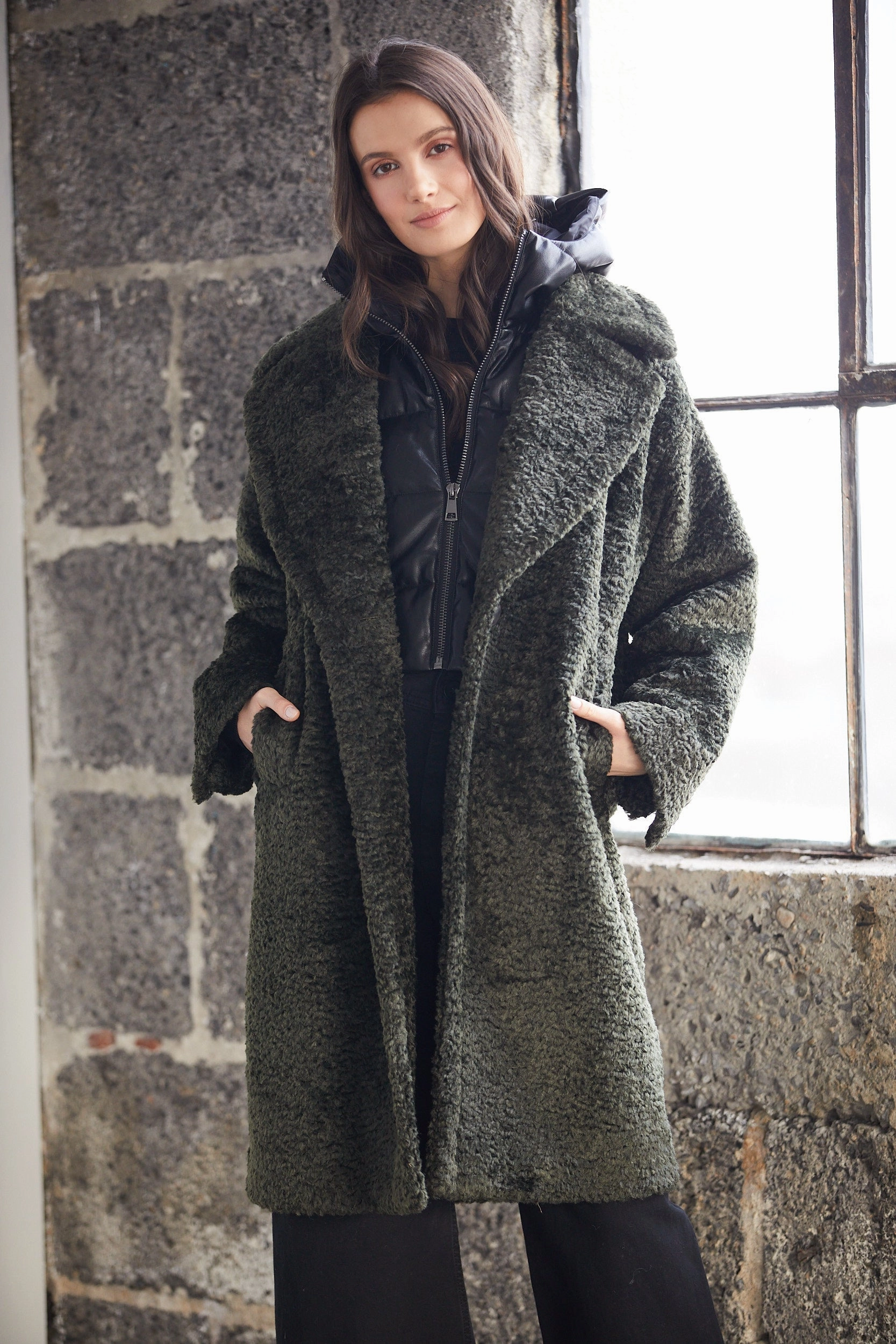Stylish Daily Fit AdjustableHem Polly Long Faux Fur Coat - Forest Green