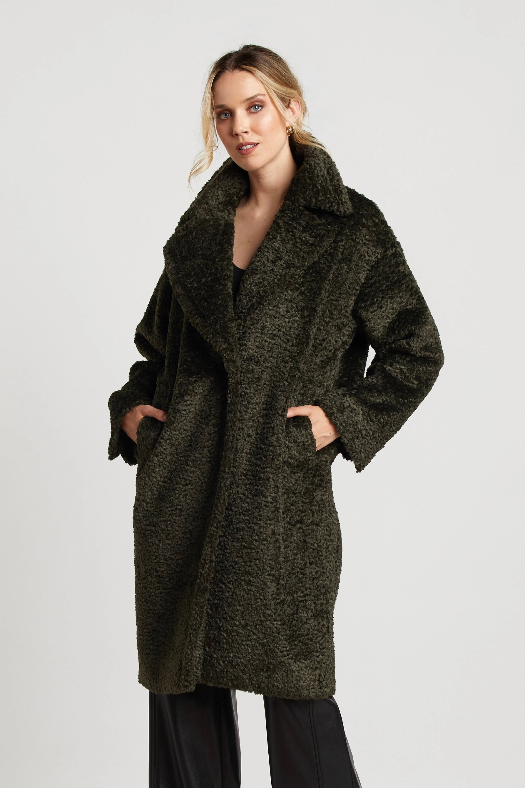 Polly Long Faux Fur Coat - Forest Green Frictionless Lining