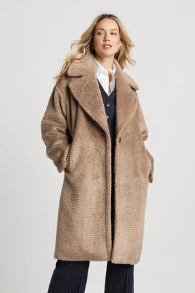 Polly Long Faux Fur Coat - Latte ZipperClosure