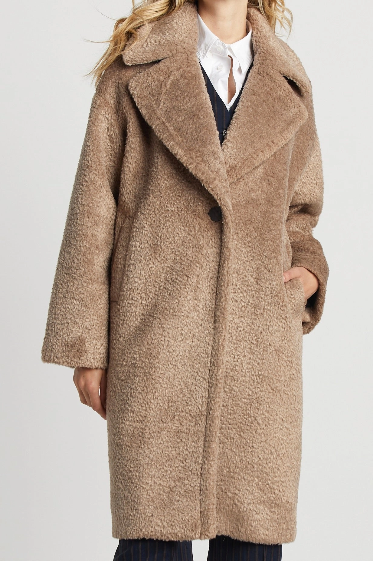 Polly Long Faux Fur Coat - Latte Insulated Padding