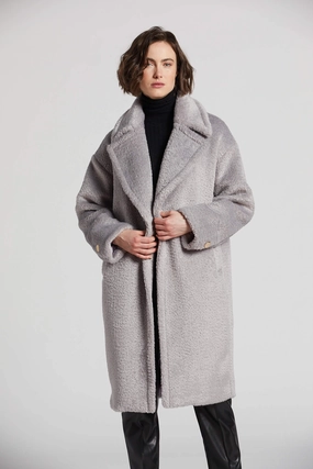 Polly Long Faux Fur Coat - Silver Grey Flexible Waistband Moisture Wicking Inner