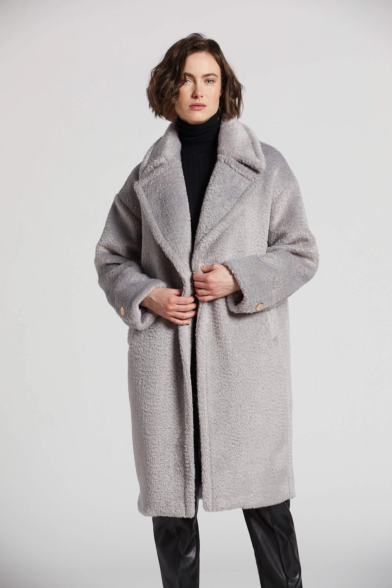 Polly Long Faux Fur Coat - Silver Grey Flexible Waistband Moisture Wicking Inner