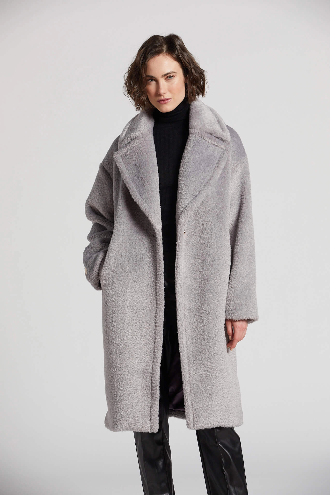 Odor Control Fibers Buttery Soft Handfeel Polly Long Faux Fur Coat - Silver Grey