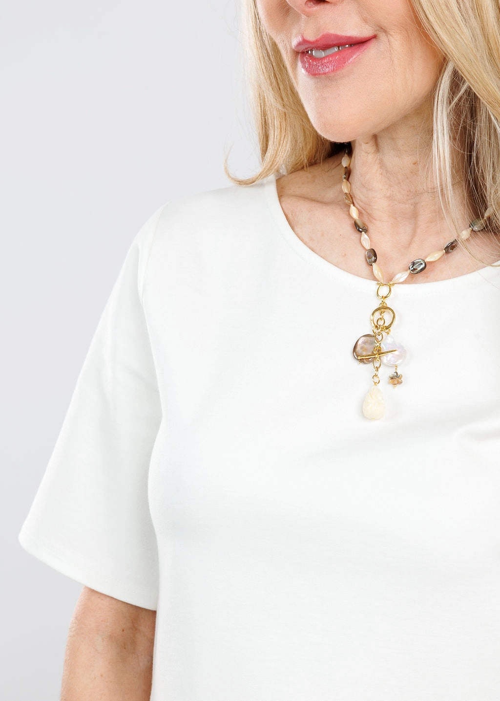 Day-To-Night Wear Asymmetrical Cut Ponte Knit Short Sleeve Top Extended - Off White