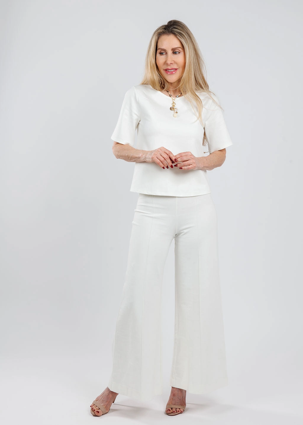 Plus Size Fit Summer Vibes Ponte Knit Short Sleeve Top Extended - Off White