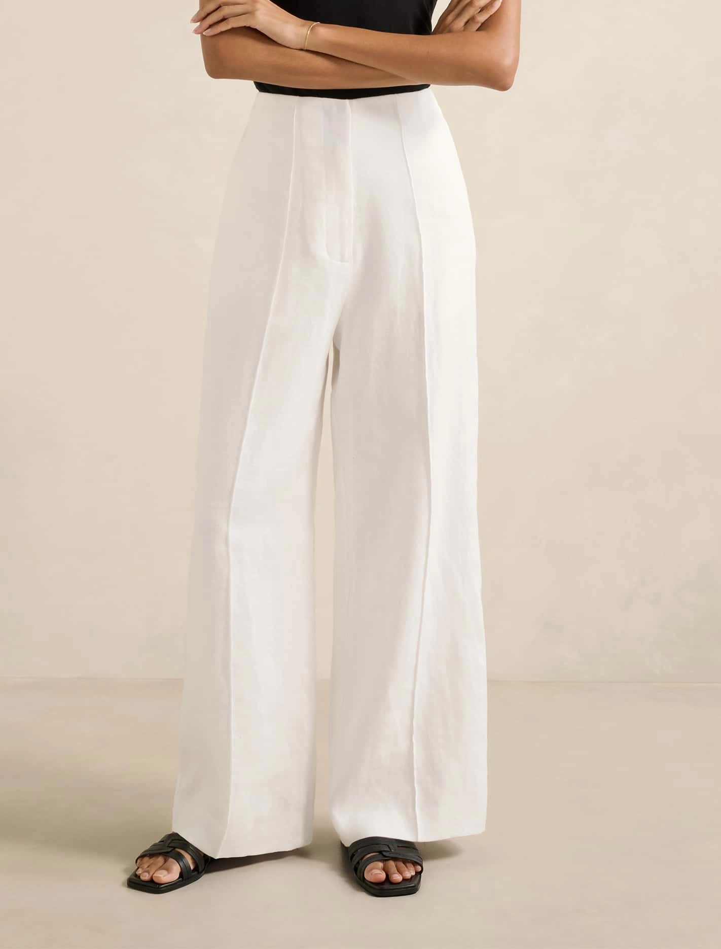 MoistureWickingFabric Posey Petite Linen Wide Leg Pants