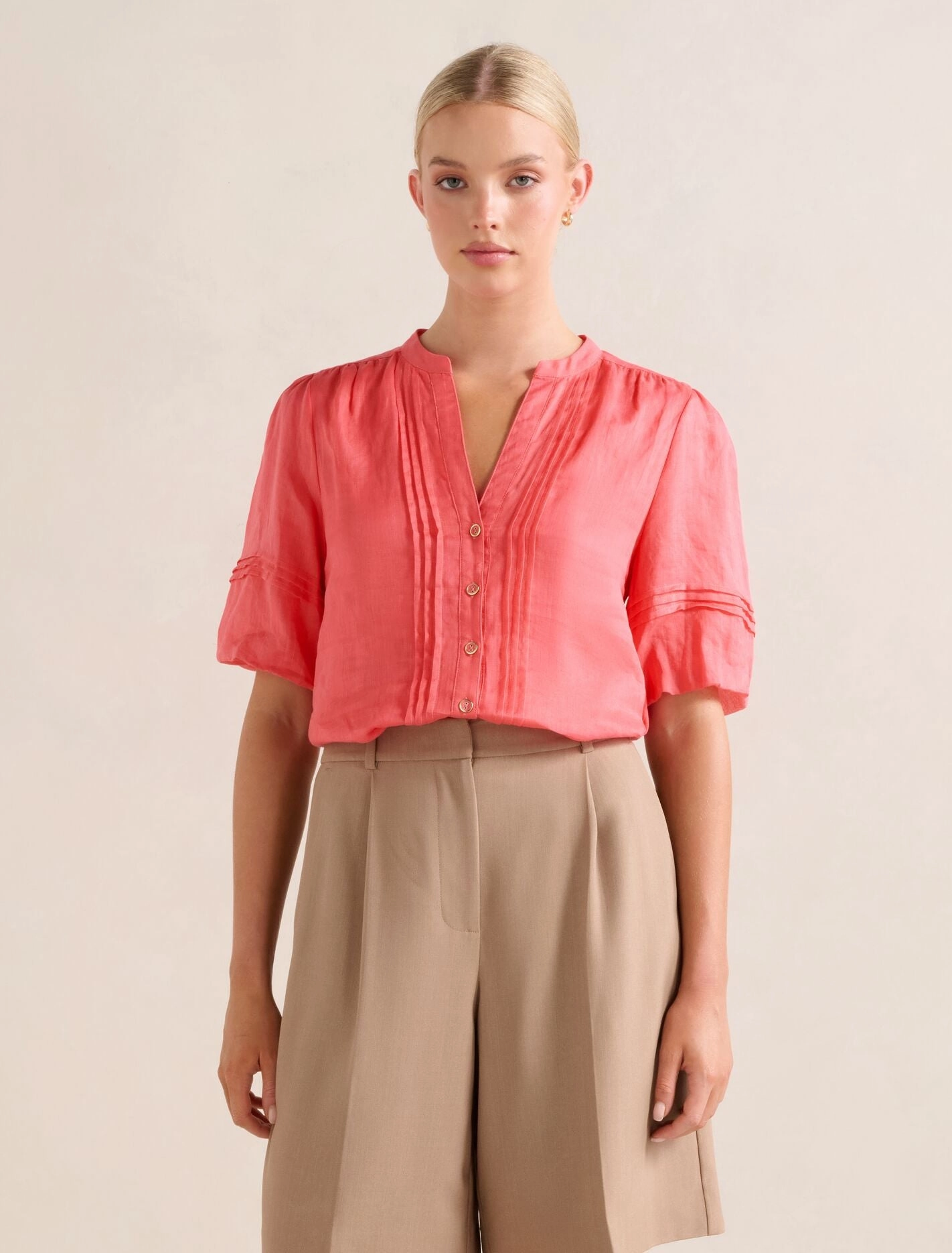Mariella Pintuck Blouse Non Restrictive Collar