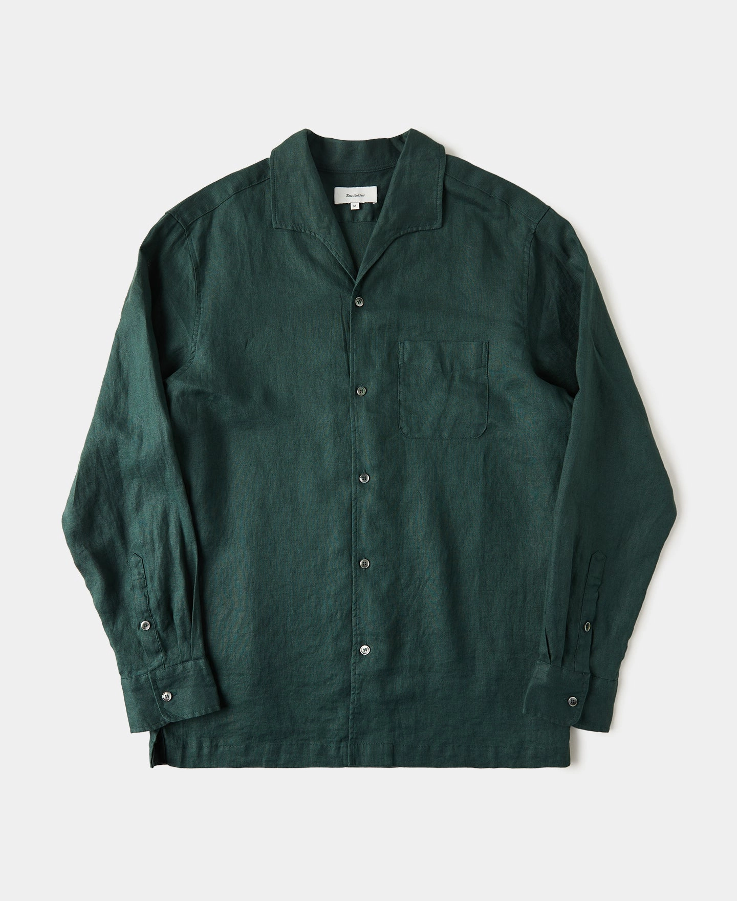 Non Iron Mountain Retreat 1950s Italian Collar Long-Sleeve Linen Shirt - Dark Green
