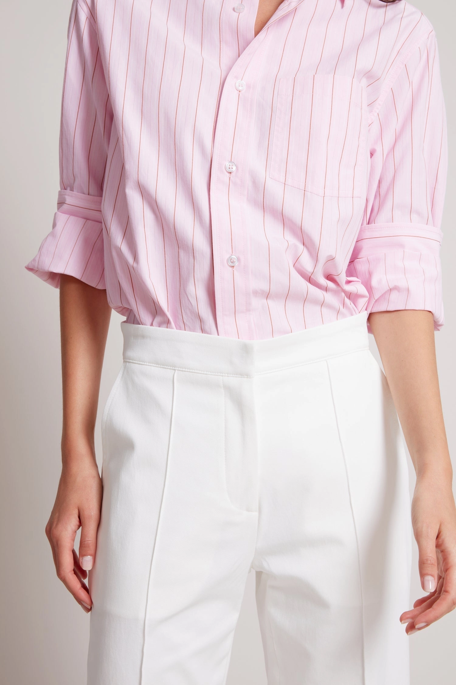 Preston Straight Leg Stretch Trouser With Pin Tuck - White Loose cut