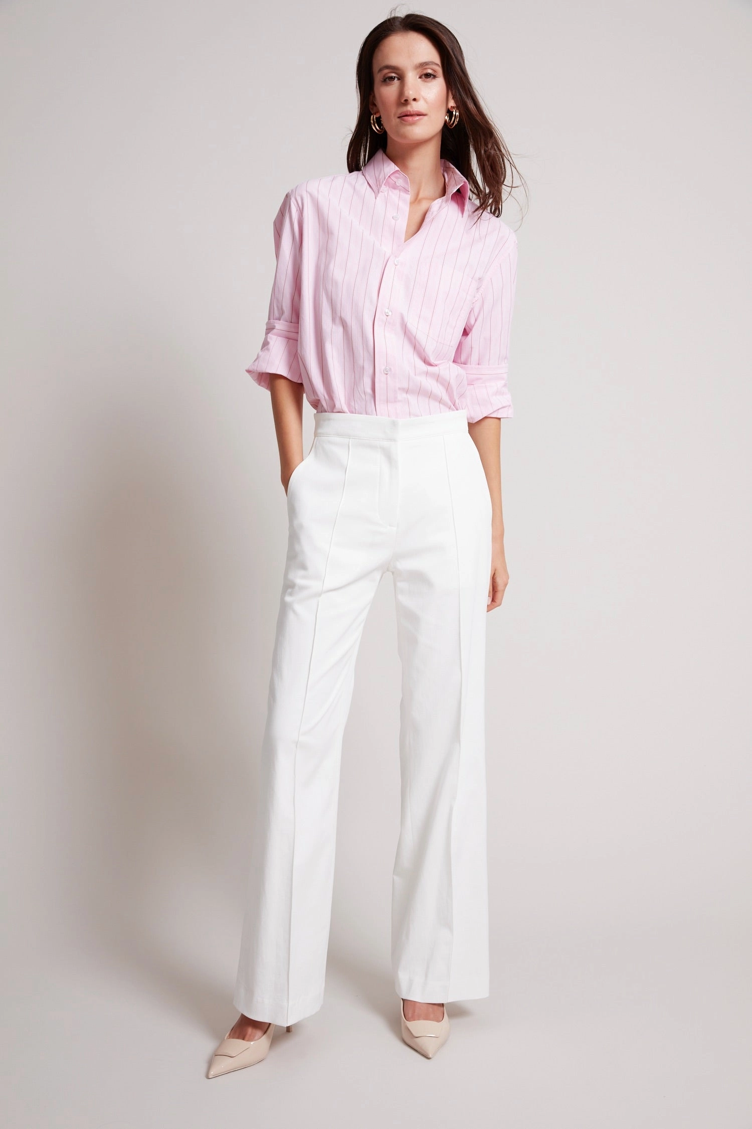 Preston Straight Leg Stretch Trouser With Pin Tuck - White Comfy Fit Move Easy