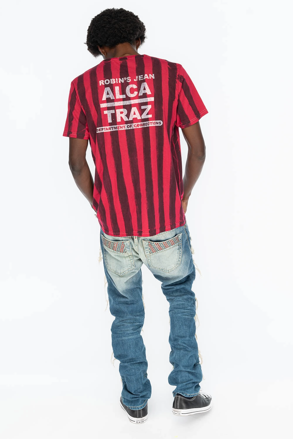 PRISONER BLACK/RED T-SHIRT  WITH RJ ALCATRAZ PRINT Cycling endurance Flexible Collar