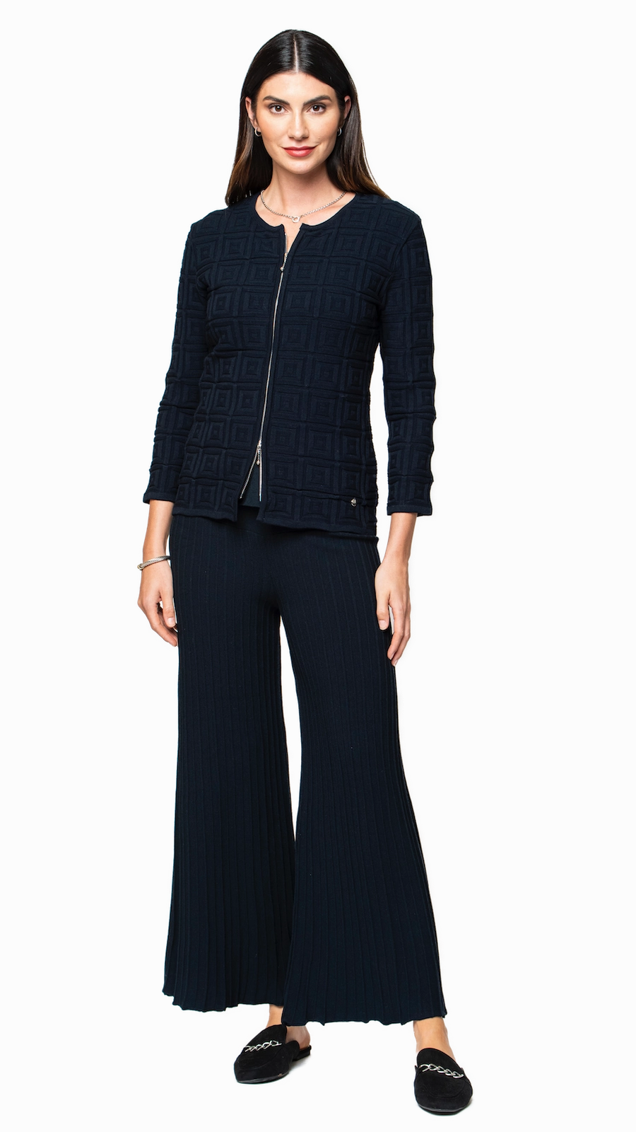 Convertible Silhouette OdorResistant Treatment Zia Square-Detail Knit Jacket - Dark Navy