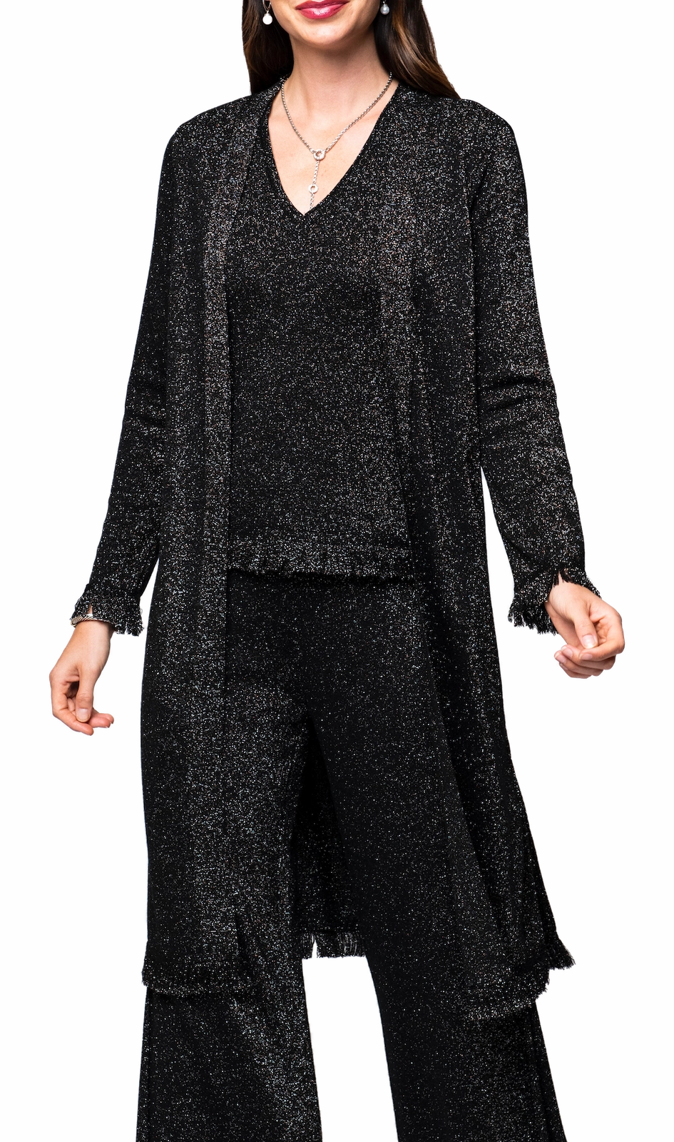 Ali Shimmery Duster Coat - Black Shimmer High Collar Options ReinforcedSeams