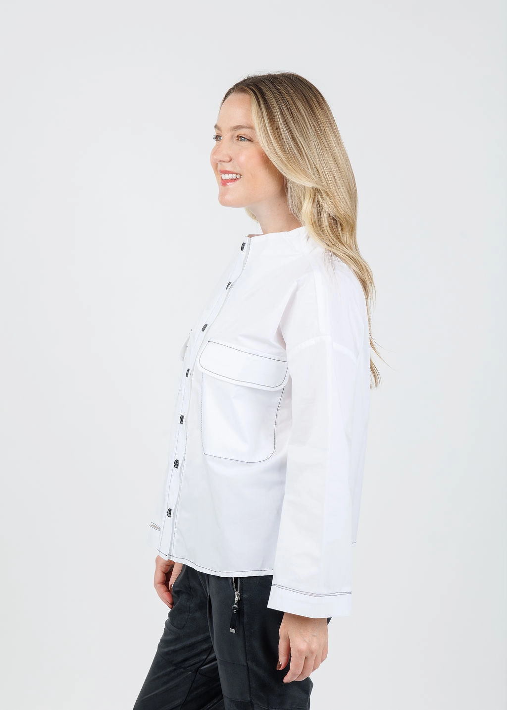 Norma Contrast Stitch Pocket Jacket - White/Black BreathableLining Thermal Insulated