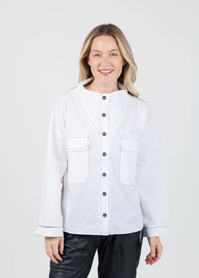Crisp Walk Look Norma Contrast Stitch Pocket Jacket - White/Black
