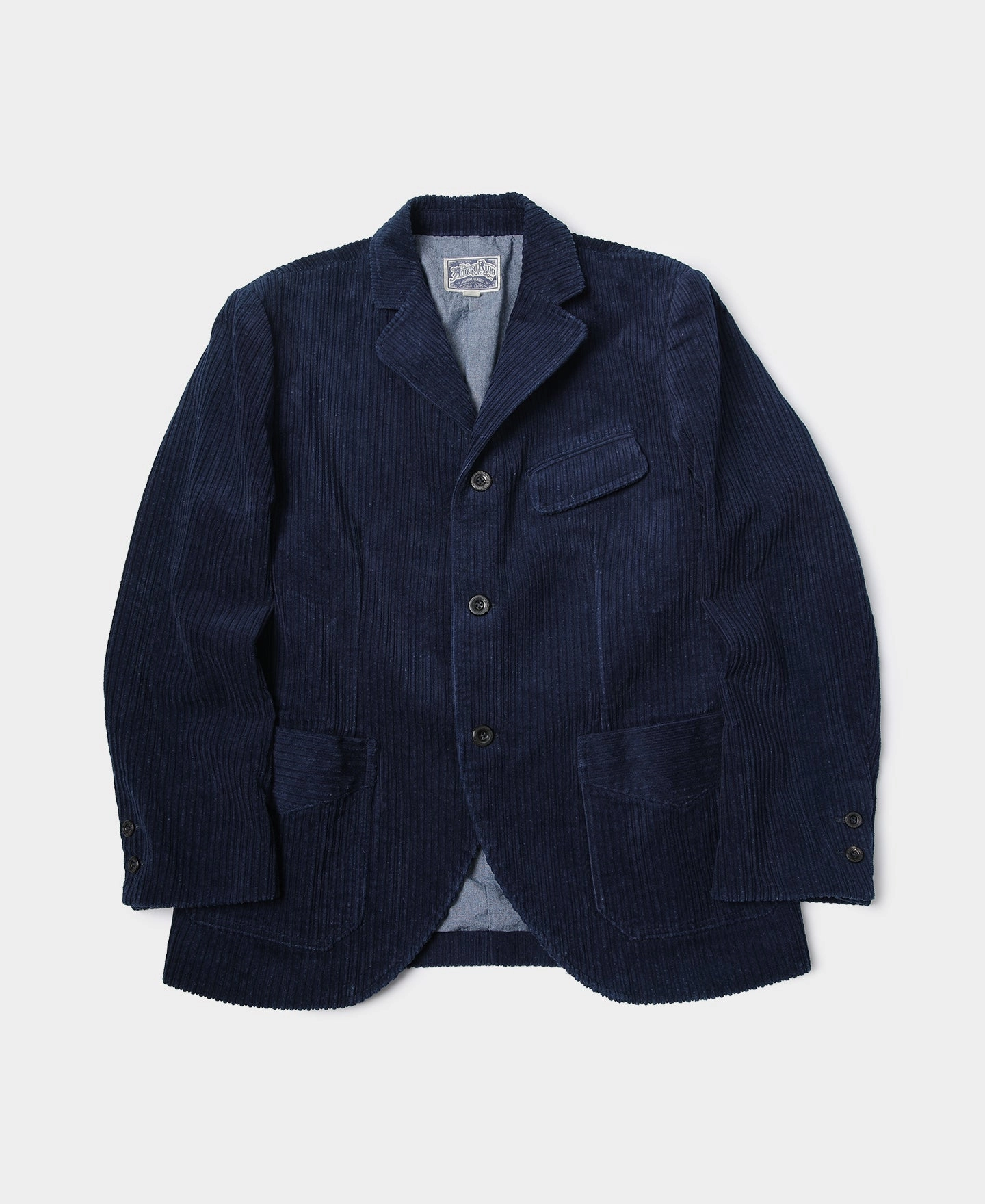 Flexible Armholes Sun Protection Fabric 1920s French Indigo Corduroy Suit Jacket