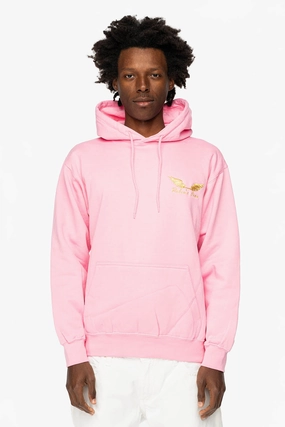 Active Wear Cold-Weather Gear PULLOVER HOODIE IN LIGHT PINK WITH GOLD WINGS EMBROIDERY