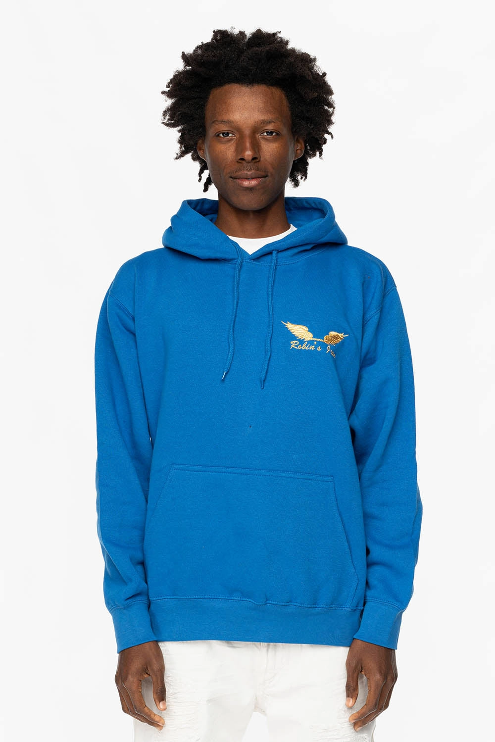 Leather Beach Style PULLOVER HOODIE IN  ROYAL BLUE WITH GOLD WINGS EMBROIDERY
