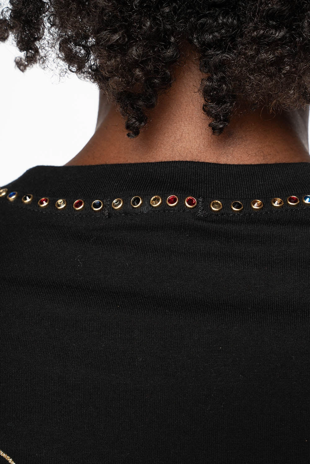 ROBIN??S LOGO WINGS TEE IN BLACK GOLD GLITTER EMBELLISHED WITH MULTI COLOR CRYSTALS Timeless Must-Have