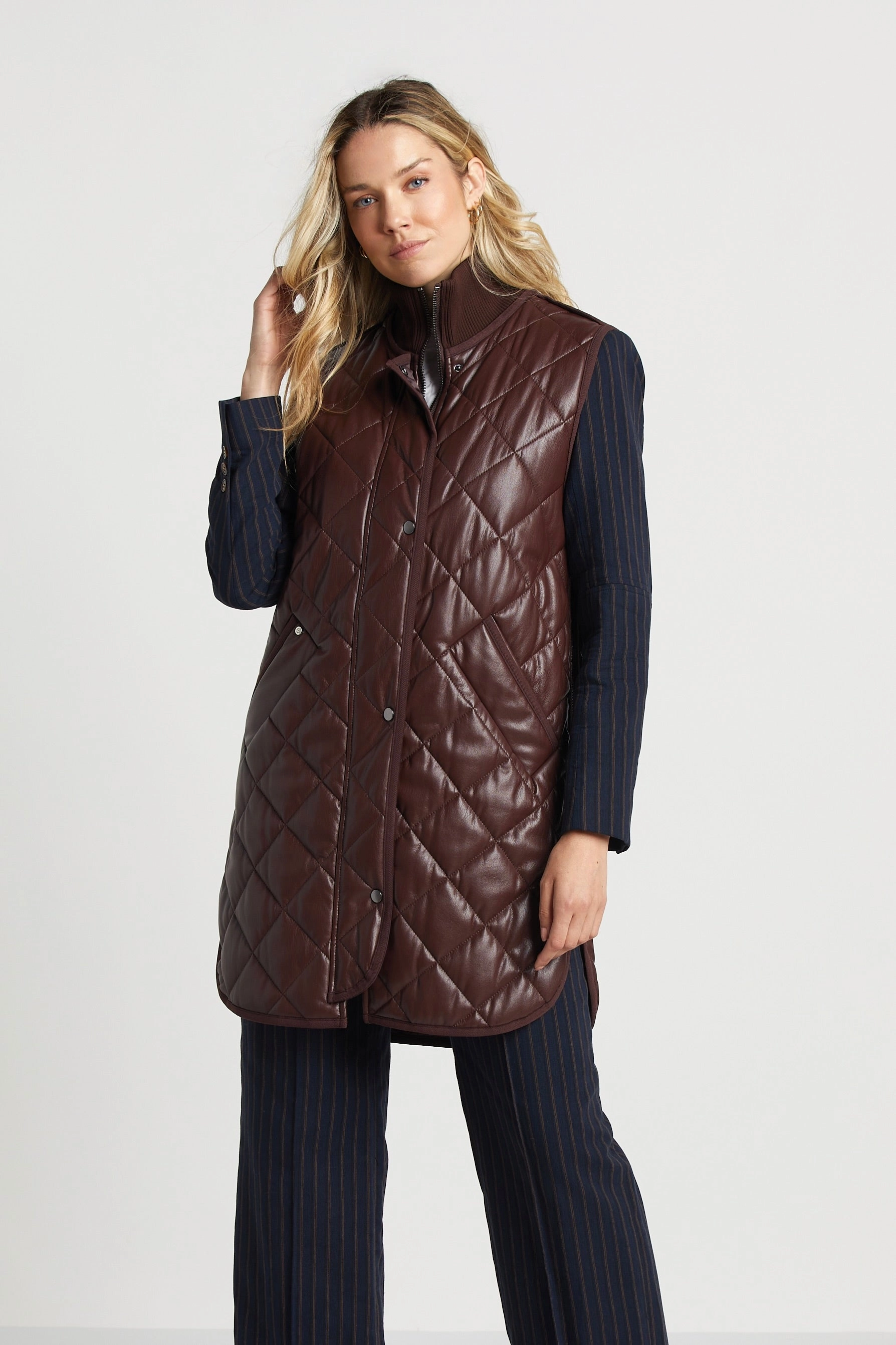 Cold Day Look Destiny Sleeveless Quilted Vest With Side Zipper Detail - Chocolate