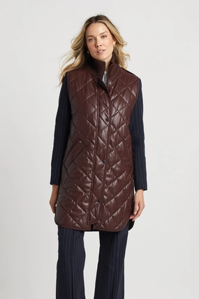 Destiny Sleeveless Quilted Vest With Side Zipper Detail - Chocolate Transitional Look