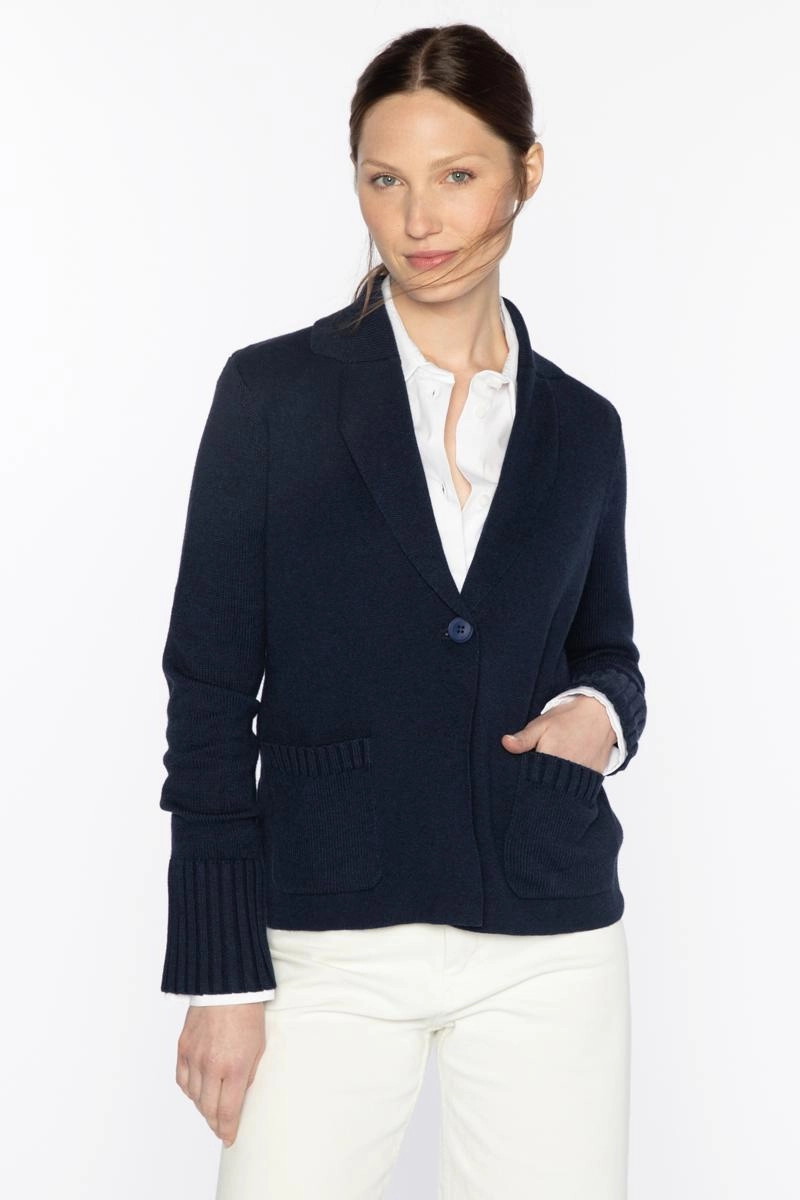 Quick Fit Wear Cashmere Blend Rib Trim Notch Collar Cardigan