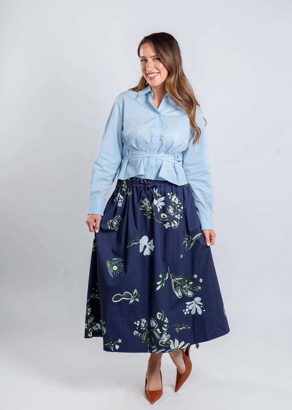 Zambia Printed Skirt - Navy Lightweight texture