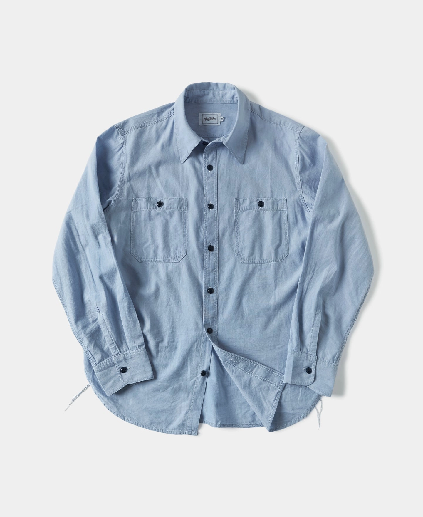 Military Wash Chambray Workshirt - Washed Blue Oversized style Mature appeal