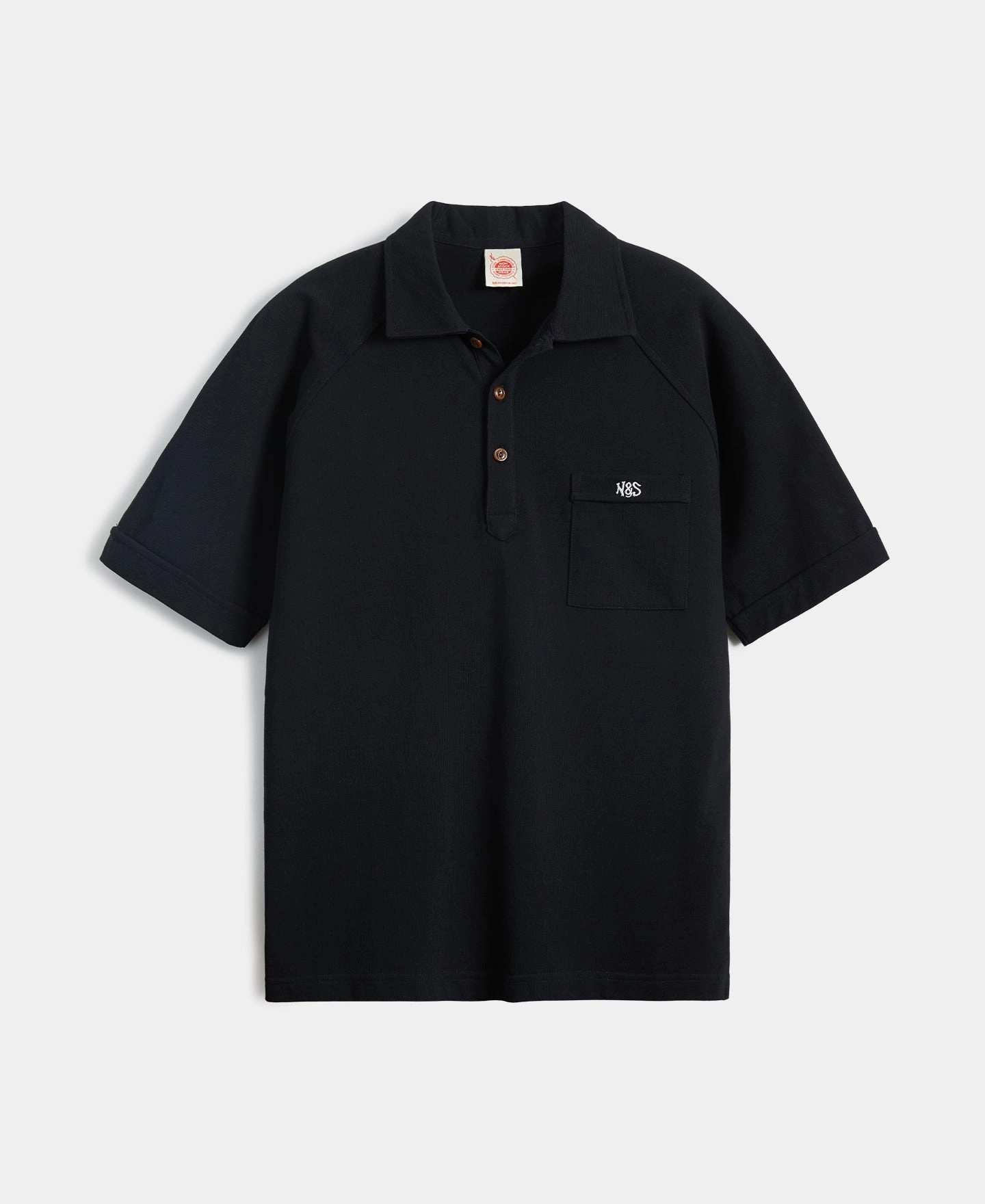 Comfy Base Raglan Sleeve Cotton-Piqu?? Polo Shirt - Black